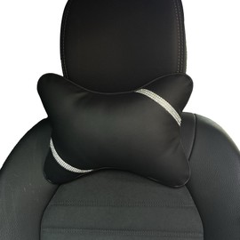duoyif Car Neck Pillow Headrest, Car Headrest with Rhinestone Design, Car Cushion for Driving, Made of Leather and Cotton, Neck Support Cushion for Car Seats, Office Chairs, Play Chairs, 1 Piece