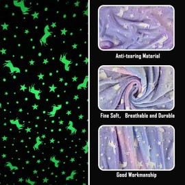 HSGLGNA Glow In The Dark Unicorn Blanket For Girls,Luminous Unicorns Blanket for Boys Girls,Super Soft Fuzzy Plush Flannel Furry Fleece Blanket Bed,Sofa,Birthday Unicorn Gifts (Purple, 150 x 200 cm)