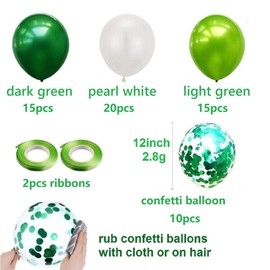 Pack of 60 Green Balloons Confetti Balloons, 12 Inch Balloons Green White Balloons Helium Balloons for Christening Children Nursery Jungle Safari Birthday Decoration
