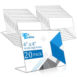 EHWINE 20 Pack 4 x 6 Acrylic Sign Holder Horizontal, Clear Plastic Signs Display Stand, Slanted Back Paper Holder Stand up Table Top Sign Holders Flyer Stand Frames for Office Business Store