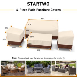 STARTWO Outdoor Waterproof Patio Furniture Covers 4-Piece Set for Chairs 32in, Loveseat 56in, Coffee Table 45in, Heavy Duty 600D, Beige