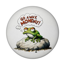 Grumpy Frog on Stone Magnet Round with Saying Go Away, Monday! Perfect for Office Motivation for Griesgrämige Colleagues on a Demotivated Monday