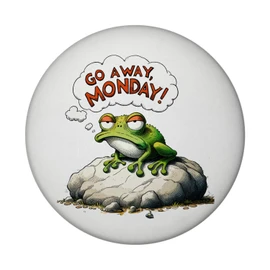 Grumpy Frog on Stone Magnet Round with Saying Go Away, Monday! Perfect for Office Motivation for Griesgrämige Colleagues on a Demotivated Monday