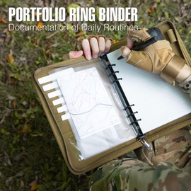 Kosibate Tactical Notebook Padfolio Ring Binder with 80 Sheets, Tactical Binder Zippered for Folders, Cards Refillable 6-Ring Notepad,Army Military Waterproof Notebook Cover(Khaki,7.3"x10.1")