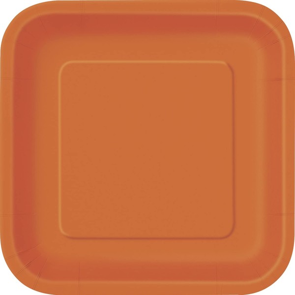 Unique 32240 7" Square Dessert Plates | Pumpkin Orange Color Theme | 16ct, Pack of 16