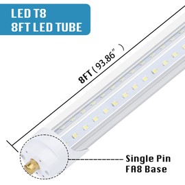 BERTRAMLUX 4 Pack, T8/T10/T12 8FT LED Tube Light, Single Pin FA8 Base, 100W 15000LM 6000K Cold White, 270 Degree V Shaped LED Fluorescent Bulb (250W Equiv.), Clear Cover, Dual-Ended Power