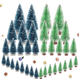 RYAN Pack of 36 Mini Artificial Christmas Trees, 4 Sizes, Miniature Christmas Tree Decoration, Green, Small Christmas Decoration with Snow Effect, Lifelike Small Christmas Trees for Table Decoration