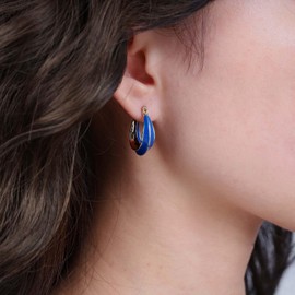 Aneneiceera Vintage Enamel Hoop Earrings - Chunky Blue Huggie Hoop & Retro Drop Earrings for Women & Girls