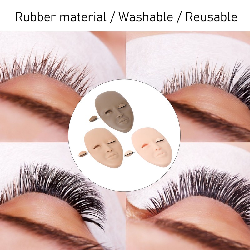 3pcs Lash Mannequin Head Double Layers Realistic Training 3D Rubber