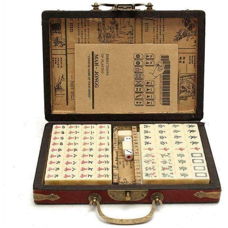 Vintage Mahjong Rare 144 Tiles Mah-Jong Set Bamboo Piece W/English