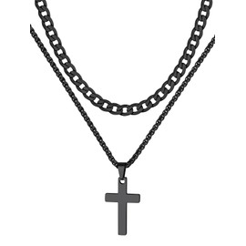 Supcare Black Cross Necklaces, Men's Christian Cross Charm with Curb Link Chain 46+5cm, Stainless Steel Cross Charm Necklaces for Dad