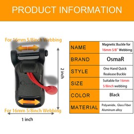 OsmaR Magnetic Quick-Release Buckle for 5/8inch 16mm Webbing - Single Hand 1-Second Fastener Lock for Helmets, Backpacks & Outdoor Gear - Replacement Buckle for Bicycle/Motorcycle Accessories