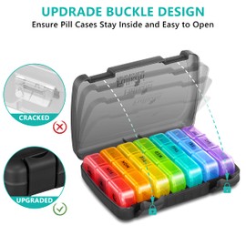 Fullicon Weekly Pill Box Organiser 3 Times A Day, Travel 7 Day Tablet Boxes with Large Compartments for Medication, Vitamin, Supplement and Fish Oil Supplements (Rainbow Black)