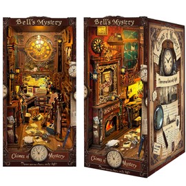 Jioustoy Book Nook Kit for Adult, Booknook with Dust Cover. DIY Miniature Dollhouse 3D Wooden Puzzle Bookend with LED for Bookshelf Insert Decor, Creative Gift for Teens and Adults (Bell's Mystery)