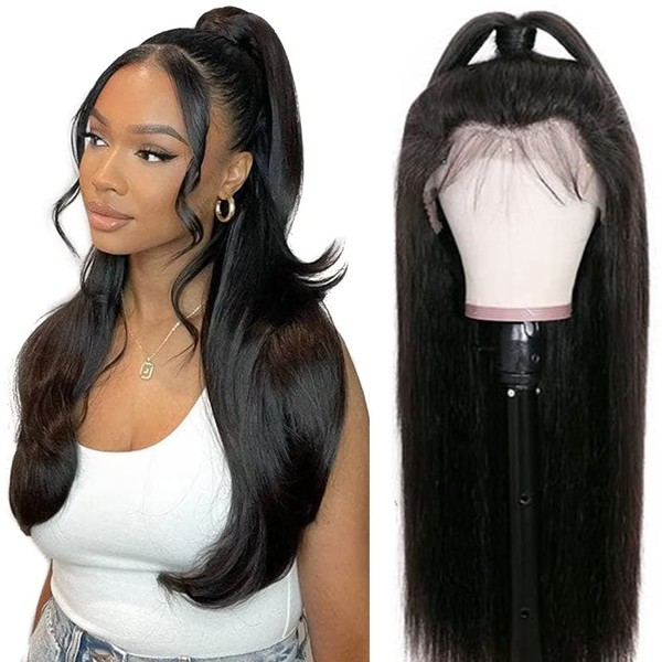 RXY 13 x 6 Real Hair Wig, Straight, HD Lace Front Wig, Human Hair, 100% Brazilian Wigs, Women's with Baby Hair, Glueless Wigs, 20 Inches (51 cm)