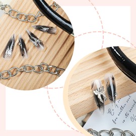 24 Pcs Almond Press on Nails Long Fake Nails with 3D Butterfly Nail Charms Nude Black False Nails with Design Glitter Artificial Nails Glossy Full Cover Glue on Nails Stick on Nails for Women Girls