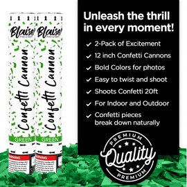 Blaise Pyro & Party Green Confetti Poppers - Easy to Use Paper Confetti Poppers for Weddings, Birthdays, Anniversaries & More - Colorful Confetti Cannon for Memorable Photos - 6 Pack, 12 Inch