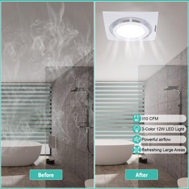 Bathroom Exhaust Fan with Light, 3000K/4500K/6000K Selectable, 110 CFM 1.0 Sones Bathroom Ventilation Fan, 8inch Exhaust Fans For Ceiling Mount with Efficient Air Circulation, Odor Elimination