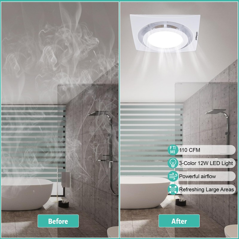 Bathroom Exhaust Fan with Light, 3000K/4500K/6000K Selectable, 110 CFM 1.0