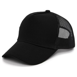 Funky Junque 5-Panel Structured Mesh Trucker Hat for Men, Adjustable Snapback Baseball Cap with Breathable Back for Outdoor Activities and Everyday Wear - Black
