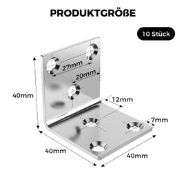VOCIBO® Angle Connectors, Metal Angle 90 Degrees, 40 x 40 x 40 mm, Stainless Steel, Small Angle with Screw for Mounting Angle Bracket, Furniture, Table, Chair, Bookshelf, Pack of 10