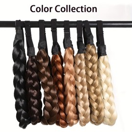 Braided Headband 2 Strands Synthetic Hair Braid Fashion Chunky Wide Thick Elastic Braid Headbands Ladies Beauty Accessories (2, One size)