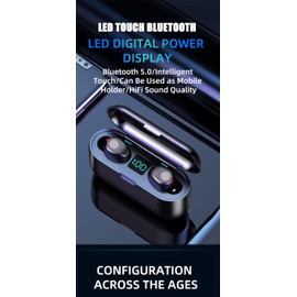 True Wireless Earbuds, 2024 Bluetooth Headphones 5.3 Earbuds, Waterproof Touch Control Ear Buds in-Ear Built-in Mic, with LED Power Display, IP7 Waterproof Earphones Sport Headset - Model 1