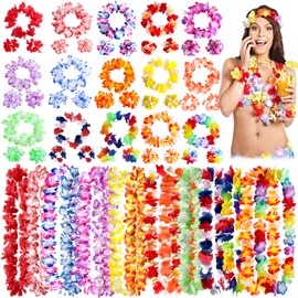 60 Hawaiian Hawaiian Flower Necklaces Garland Multicoloured Tropical Decoration Beach Wedding Birthday Picnic Party Birthday Baptism