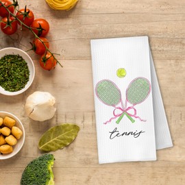 Tennis Gifts for Women Kitchen Towels, Gifts for Tennis Lovers Players Dish Tea Towels, Pink Bow Sports Racket Decorative Hand Towel for Bathroom Kitchen, 16x24 Inch