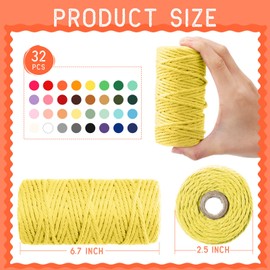 32 Rolls Macrame Cord 4 Strand 4 mm x 1760 Yards Natural Cotton Rope Bulk Colored Cotton Cord DIY Twine Colorful Macrame String for Knitting Gift Wrapping Wall Hanging Plant Hanger