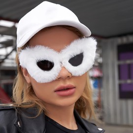 Dollger Cat Eye Sunglasses Party Glasses-Women Punk Soft Fur Velvet Oversized Ladies UV400 Shades Handmade Novelty Eyewear White