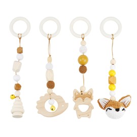 Play Arch Baby Toy from 0 Months 4 Pieces Play Arch Baby Toys Play Arches Baby Gym Pendant Wooden for Girls Boys Baby Toy for Baby Seat Pram Car Seat Toy (Brown)