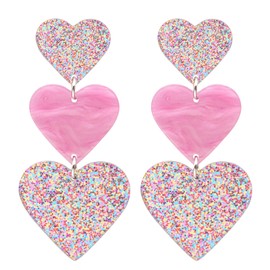 Double Hearts Drop Earrings,Pink Dangle Heart Earrings Love Heart dangle Earrings For Women Valentine's Day Mother's Day Birthday (red1)