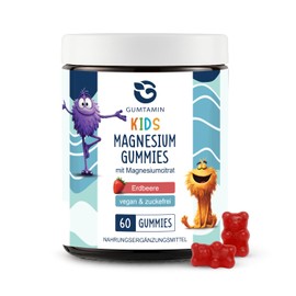 Kids Magnesium Gummies - Magnesium Fruit Gummies for Children from 4 Years & Teenagers - with Magnesium Citrate - Vegan & Sugar Free - Strawberry - Pack of 60