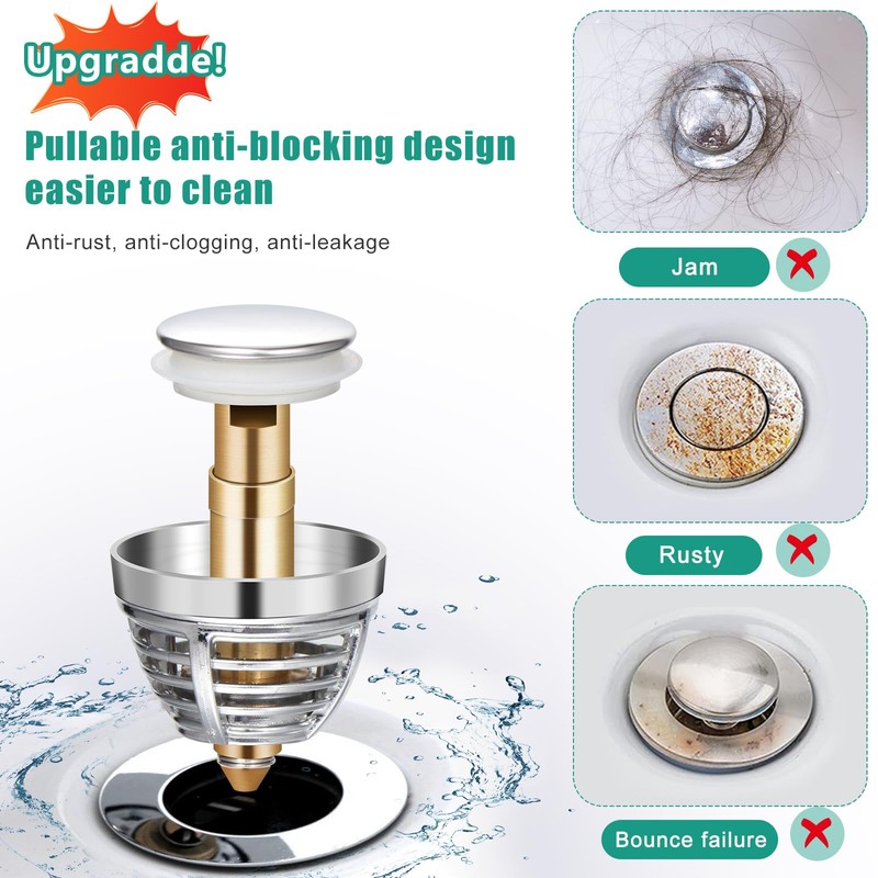 Diboniur Upgraded Bathroom Sink Plug, Universal Pop Up Bidet Plug,