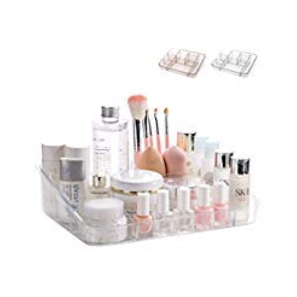 SUNFICON Makeup Holder Organizer Tray Cosmetic Storage Box Display Case Brush Holder for Vanity Countertop Bathroom Drawers, 8 Compartments, Crystal Clear Acrylic