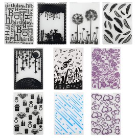 Pack of 10 Embossing Stencils, Cutting Stencils, Embossing Stencils for Die Cutting Machine, Embossing Stencil, Happy Birthday, Plastic Embossing Folder for Plastic Template, Crafts, Scrapbooking