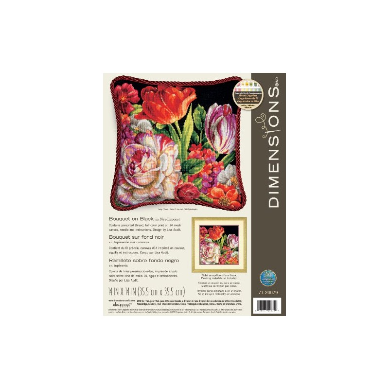 Dimensions Wilton Flower Bouquet on Black Needlepoint Embroidery Kit, 14"