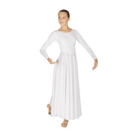 Eurotard Womens 13524 Long Sleeve Worship Praise Liturgical Full Dance Dress (White, Extra Small)