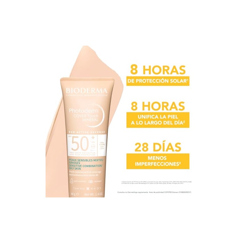 BIODERMA, Protector Solar, Photoderm COVER Touch Mineral Tono MClaro, FPS50+,