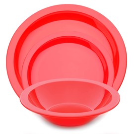 Harfield 3 Piece Tableware Set Dining Plates & Bowl Virtually Unbreakable Reusable Polycarbonate (Red)