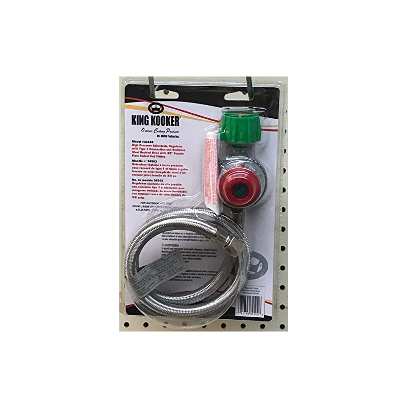 King Kooker 4010081 30502-HP Regulator & SS Hose with Male