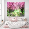 CHENGOR Tree Flower Tapestry Forest Path Red Cherry Blossom Wall