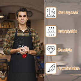 Mr and Mrs Couples Aprons Set, 2 PCS Matching Aprons for Couples Her and Him, Funny Bridal Shower Gifts, Couples Gifts for Wedding Valentine’s Day Anniversary Christmas (Mr.Right set hat and kiss)