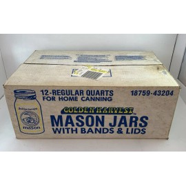 Golden Harvest New Old Stock Case Of 12 Golden Harvest Mason PINT size Jars Lids Bands NEW RARE