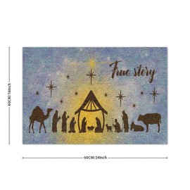 DecStic True Story Coir Mat Nativity Scene Doormat Christmas is Coming Farmhouse Weather Resistant Non Slip Mat for Indoor Outdoor Porch Home Entryway 16x24in