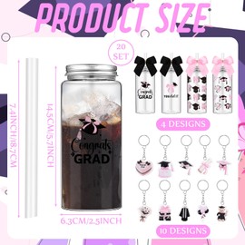 Zhehao 20 Sets 2026 Graduation Gifts Bulk End of The Year Gift Graduation Cups with Straws Grad Keychains Gifts Pink Bow Graduate Party Supplies Class of 2026 Plastic Congrats Grad Cup
