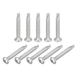 sourcing map #6-1" Self Drilling Screws, 120pcs 410 Stainless Steel Phillips Pan Head Self Tapping Screws for Wood Plastic
