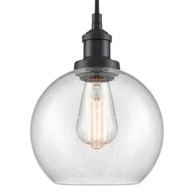 DAYCENT Modern Farmhouse Pendant Lighting for Kitchen Island Bubble Glass Globe Pendant Light Black Fixtures, 1-Light
