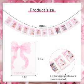LINLULU Pink Bow Monthly Milestones Photo Banner - 1st Birthday Photo Banner for Baby Girls, Baby Girls Newborn to 12 Months Photo Display, Bow Theme 1st Birthday Decorations